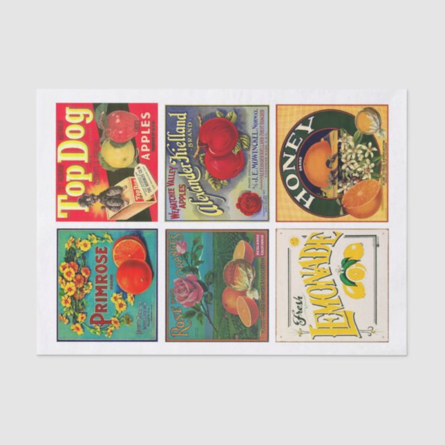 Vintage fruit advertisement labels tissue paper (Front)