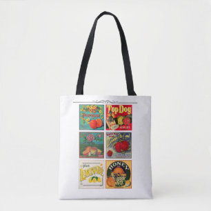Vintage fruit advertisement labels tote bag