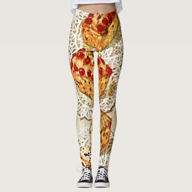 Vintage fruit cake illustration leggings (Front)
