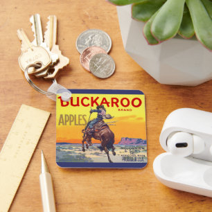 Vintage Fruit Crate Label Art, Buckaroo Apples Key Ring