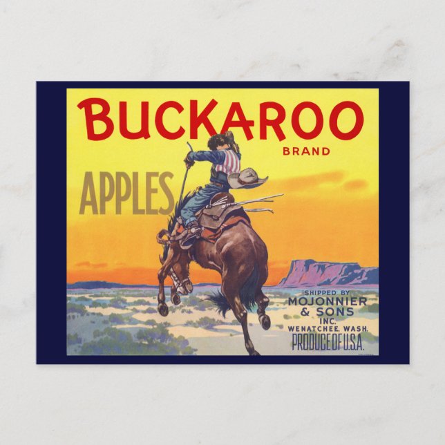 Vintage Fruit Crate Label Art, Buckaroo Apples Postcard (Front)