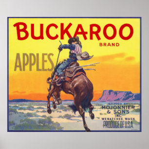 Vintage Fruit Crate Label Art, Buckaroo Apples Poster