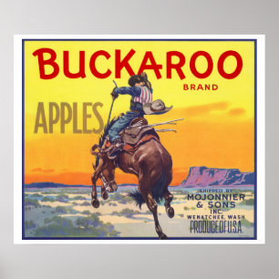 Vintage Fruit Crate Label Art, Buckaroo Apples Poster