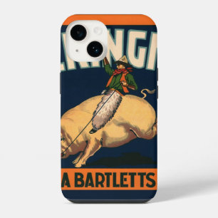 Vintage Fruit Crate Label Art Cowboy on Pig Rodeo iPhone 14 Case