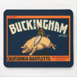 Vintage Fruit Crate Label Art Cowboy on Pig Rodeo Mouse Mat