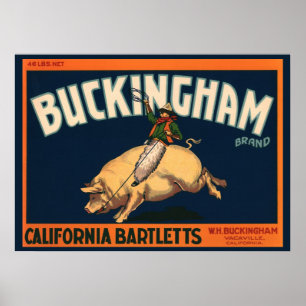 Vintage Fruit Crate Label Art Cowboy on Pig Rodeo Poster