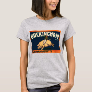 Vintage Fruit Crate Label Art Cowboy on Pig Rodeo T-Shirt