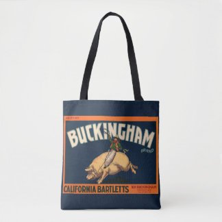 Vintage Fruit Crate Label Art Cowboy on Pig Rodeo Tote Bag