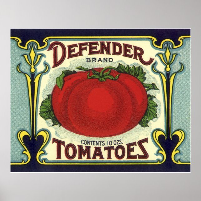 Vintage Fruit Crate Label Art, Defender Tomatoes Poster (Front)