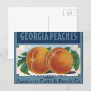 Vintage Fruit Crate Label Art, Georgia Peaches Postcard