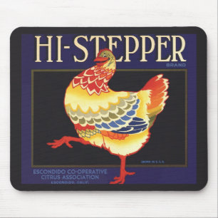 Vintage Fruit Crate Label Art, Hi Stepper Chicken Mouse Mat