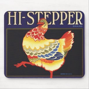 Vintage Fruit Crate Label Art, Hi Stepper Chicken Mouse Mat