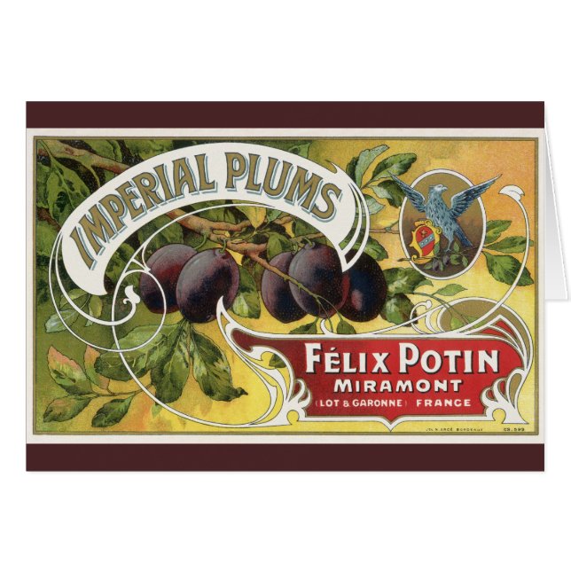 Vintage Fruit Crate Label Art, Imperial Plums (Front Horizontal)