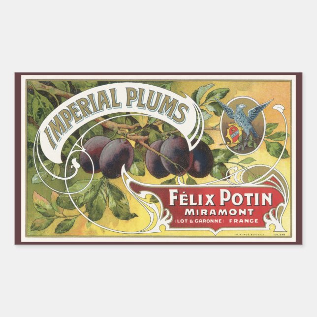 Vintage Fruit Crate Label Art, Imperial Plums (Front)