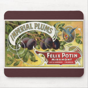 Vintage Fruit Crate Label Art, Imperial Plums Mouse Mat