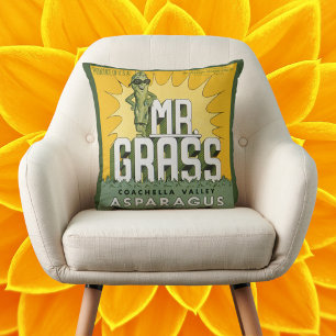Vintage Fruit Crate Label Art Mr. Grass Asparagus Cushion