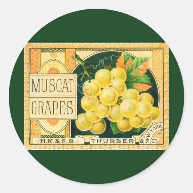 Vintage Fruit Crate Label Art, Muscat Grapes (Front)