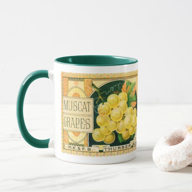 Vintage Fruit Crate Label Art, Muscat Grapes Mug (With Donut)