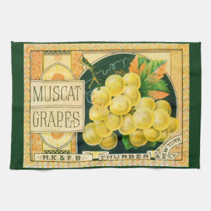 Vintage Fruit Crate Label Art, Muscat Grapes Tea Towel