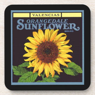 Vintage Fruit Crate Label Art Orangedale Sunflower Coaster