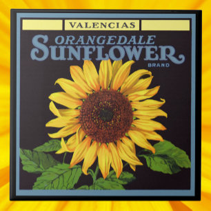 Vintage Fruit Crate Label Art Orangedale Sunflower Tile