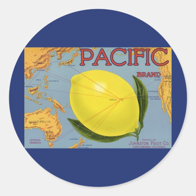 Vintage Fruit Crate Label Art Pacific Lemon Citrus (Front)