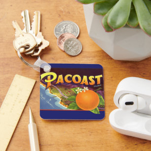 Vintage Fruit Crate Label Art, Pacoast Oranges Key Ring