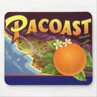 Vintage Fruit Crate Label Art, Pacoast Oranges Mouse Mat