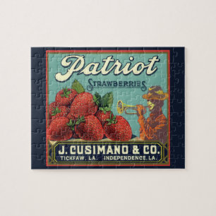Vintage Fruit Crate Label Art Patriot Strawberries Jigsaw Puzzle