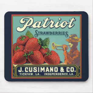 Vintage Fruit Crate Label Art Patriot Strawberries Mouse Mat