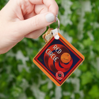 Vintage Fruit Crate Label Art Red Circle Oranges Key Ring