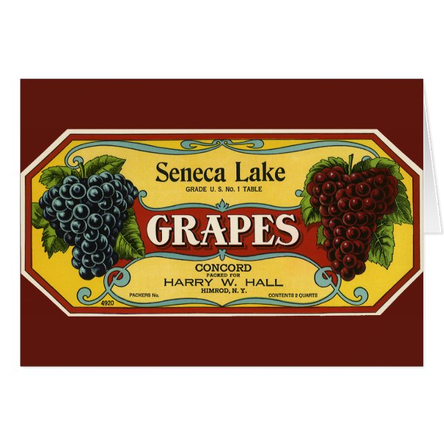Vintage Fruit Crate Label Art, Seneca Lake Grapes (Front Horizontal)