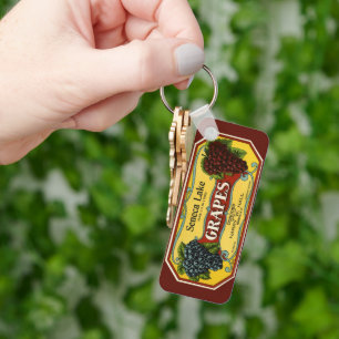 Vintage Fruit Crate Label Art, Seneca Lake Grapes Key Ring