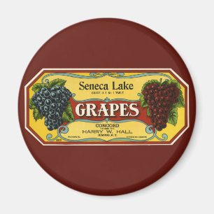 Vintage Fruit Crate Label Art, Seneca Lake Grapes Magnet