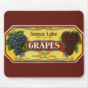 Vintage Fruit Crate Label Art, Seneca Lake Grapes Mouse Mat