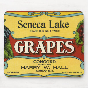 Vintage Fruit Crate Label Art, Seneca Lake Grapes Mouse Mat