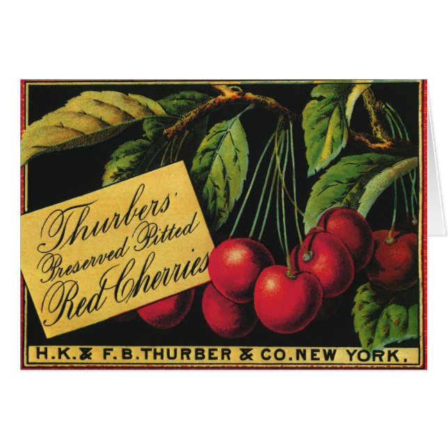 Vintage Fruit Crate Label Art, Thurber Cherries (Front Horizontal)