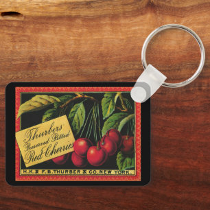 Vintage Fruit Crate Label Art, Thurber Cherries Key Ring