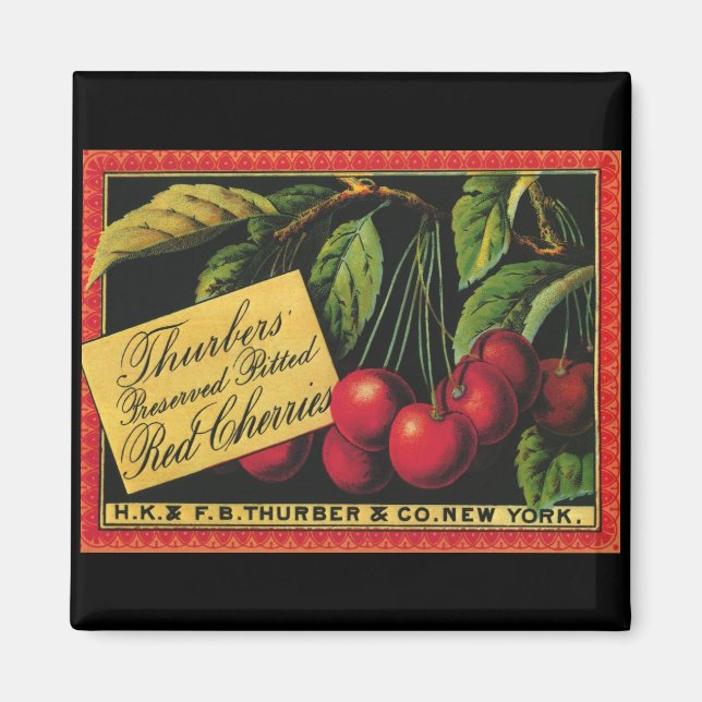 Vintage Fruit Crate Label Art, Thurber Cherries Magnet (Front)