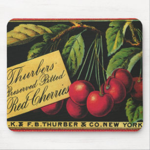Vintage Fruit Crate Label Art, Thurber Cherries Mouse Mat