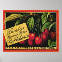 Vintage Fruit Crate Label Art, Thurber Cherries