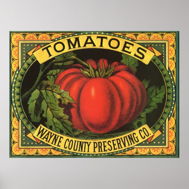Vintage Fruit Crate Label Art, Wayne Co Tomatoes Poster (Front)