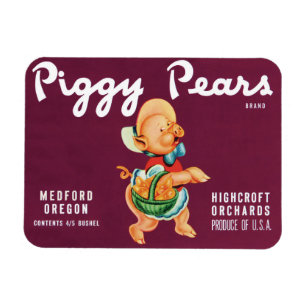 Vintage Fruit Crate Label Art with Piggy Pears Magnet