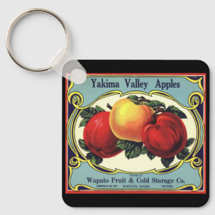 Vintage Fruit Crate Label Art Yakima Valley Apples Key Ring