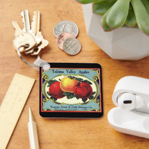 Vintage Fruit Crate Label Art Yakima Valley Apples Key Ring