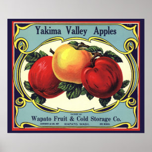 Vintage Fruit Crate Label Art Yakima Valley Apples Poster
