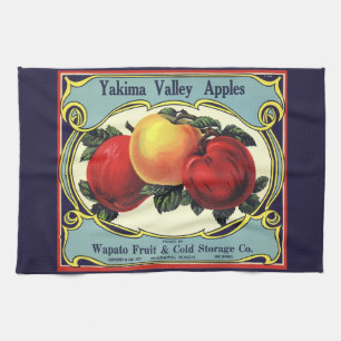 Vintage Fruit Crate Label Art Yakima Valley Apples Tea Towel