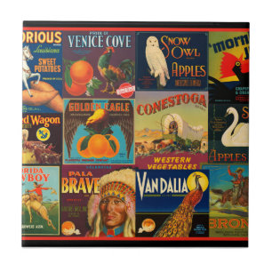 Vintage Fruit Crate Labels Tile