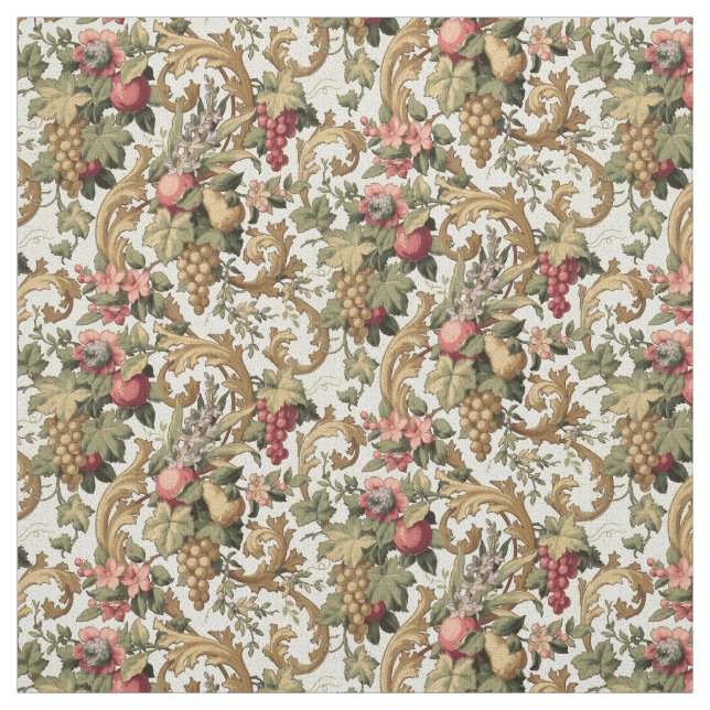 Vintage Fruit Flowers & Grapes Pattern Fabric (Swatch)