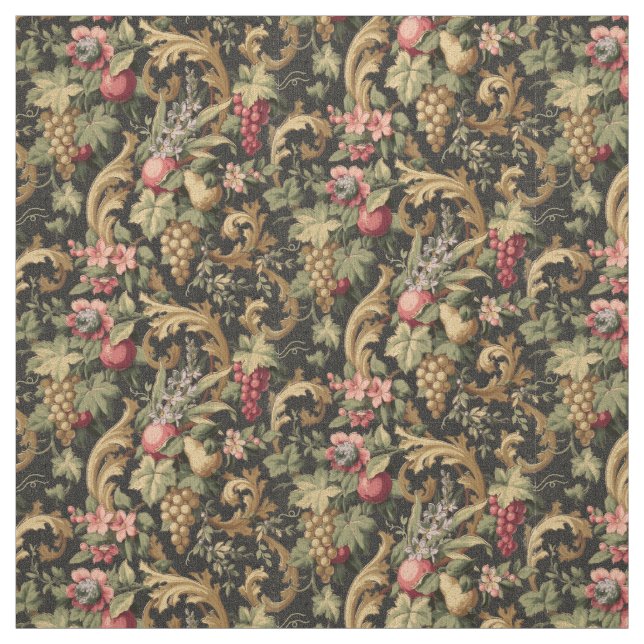 Vintage Fruit Flowers & Grapes Pattern Fabric (Swatch)